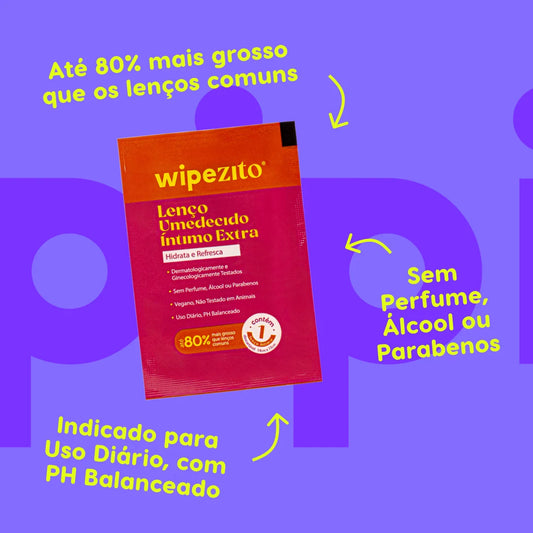 Wipezito Lenço Umedecido Íntimo Feminino Individual – Sem Perfume, pH Balanceado